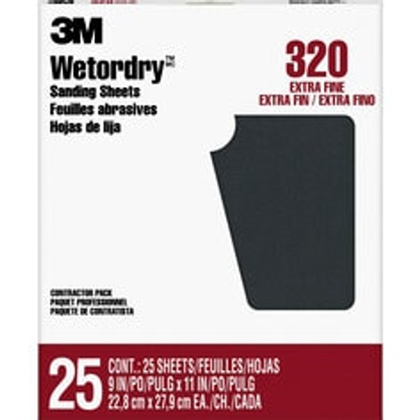 3M™ Wetordry™ Sanding Sheets 99421NA, 9 in x 11 in, 320 grit, 25 sheets/pk, 10 pks/cs