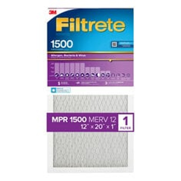 Filtrete™ High Performance Air Filter 1500 MPR 2019DC-4, 12 in x 20 in x 1 in (30.4 cm x 50.8 cm x 2.5 cm)