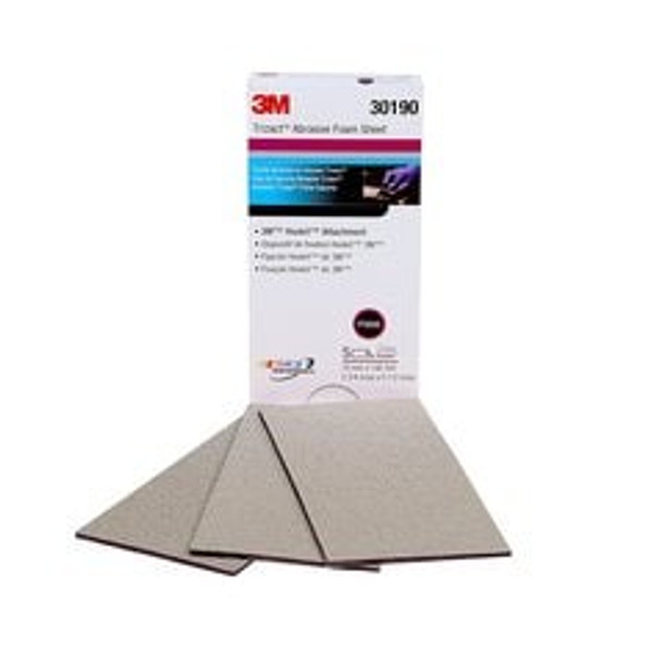 3M™ Trizact™ Hookit™ Foam Sheet, 30190, 2 3/4 in x 5 1/2 in (70 mm x 140
mm), 3000 grade, 5 sheets per pack, 10 packs per case