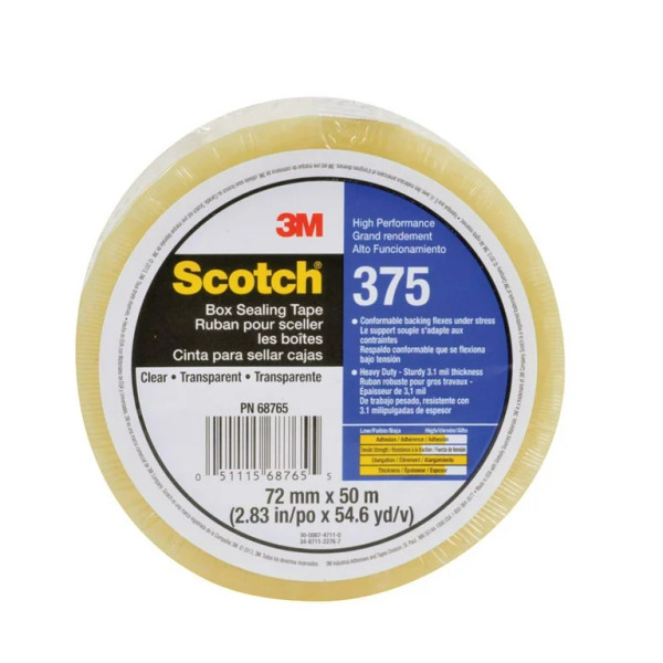 7100280101 Scotch Box Sealing Tape 375+ High Tack, Clear, 48 mm x 50 m, 36 Rolls/Case, Individually Wrapped Conveniently Packaged