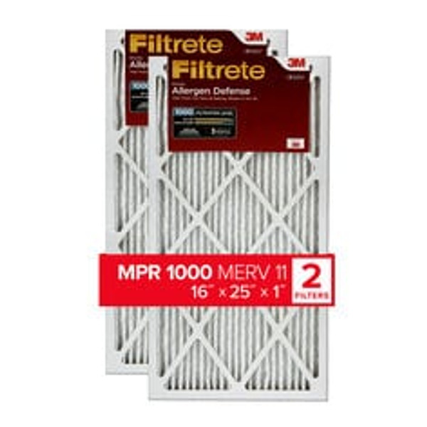 Filtrete™ Allergen Defense Filter AD01-2PK-6E-NA, MPR 1000, 16 in x 25
in x 1 in (40.6 cm x 63.5 cm x 2.5 cm), 2/pk