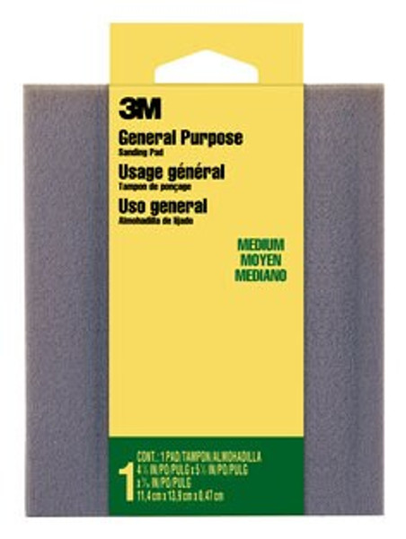 3M™ General Purpose Sanding Pad 918DC-NA, 4 1/2 in x 5 1/2 in x 3/16 in, Medium, 1/pk 24 pks/cs