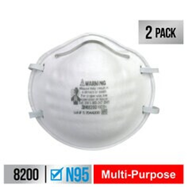 3M™ Sanding and Fiberglass Respirator N95 Particulate, 8200H2-C, 2
eaches/pack, 3 packs/inner, 4 inners/case