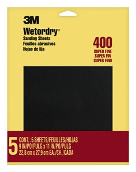 3M™ Wetordry™ Sanding Sheets 9085NA, 9 in x 11 in, 400 grit, 5 sheets/pk, 10 pks/inner, 50 pks/cs
