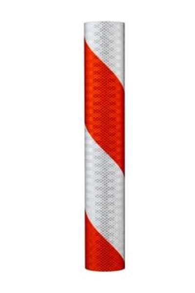 3M™ Flexible Prismatic Reflective Barricade Sheeting 3336L Orange/White,
6 in stripe/left, 7.75 in x 50 yd