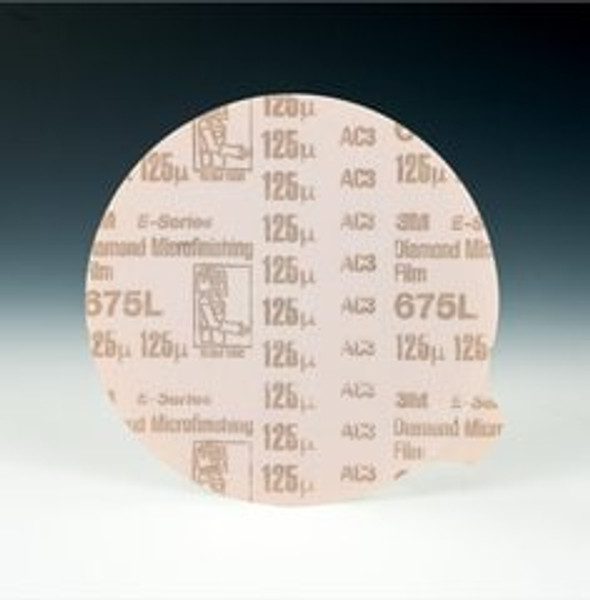 3M™ Diamond Microfinishing Film PSA Disc 675L, 125 Mic 6MIL, Orange, 8
in x NH, Die 800L