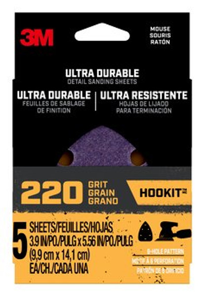 3M™ Ultra Durable Detail Sanding Sheets, 220 grit, Mousepk220, 5/pk,
20/case
