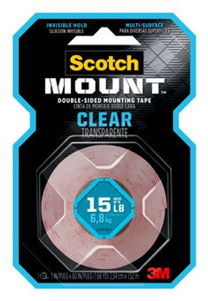 Scotch-Mount™ Clear Double-Sided Mounting Tape 410H, 1 in x 60 in (2.54 cm x 1.52 m)