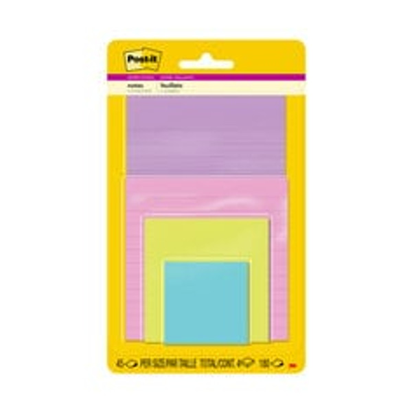 Post-it® Super Sticky Notes 4622-SSMIA, Multi Sizes, Supernova Neons Collection, 4 Pads/Pack, 45 Sheets/Pad