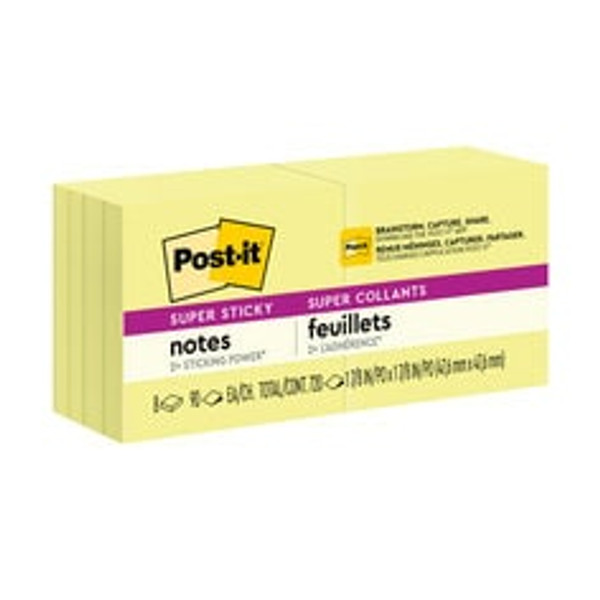 Post-it® Super Sticky Notes 622-8SSCY, 1 7/8 in x 1 7/8 in 90 sheet Canary Yellow 8-pack