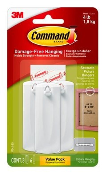 Command™ Sawtooth Picture Hangers Value Pack 17042-ES, 3 hangers, 6 strips