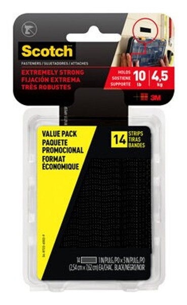 Scotch™ Extreme Fastener Mounting Strips Value Pack RF6731-VPESF, 1 in x
3 in (25,4 mm x 76,2 mm), Black, 14 Strips