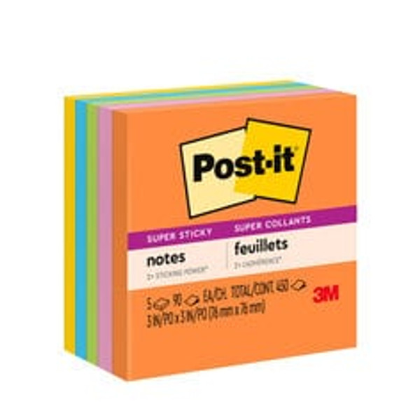 Post-it® Super Sticky Notes 654-5SSUC, 3 in x 3 in (76 mm x 76 mm), Energy Boost Collection