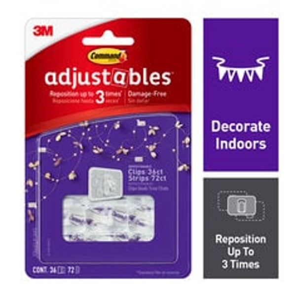 Command® Adjustables™ Mini Decorating Clips,17846CLR-36ES, 36 clips, 72
strips