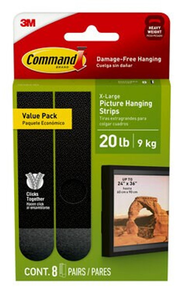 Command™ 20 lb Black Picture Hanging Strips 17217BLK-8ES, 8 Pairs