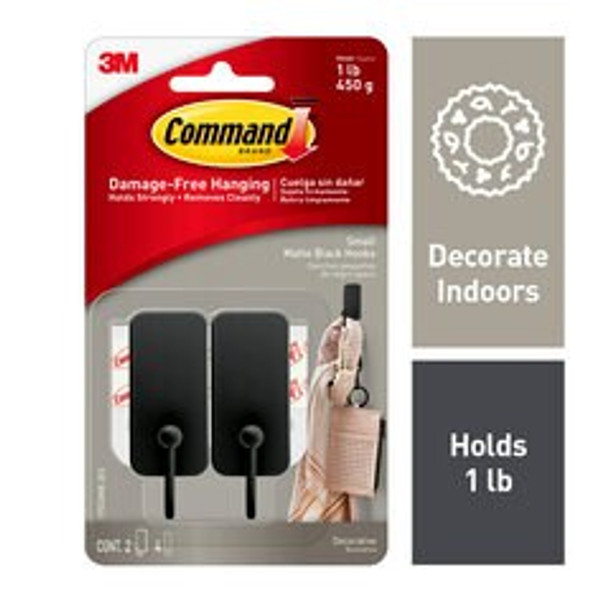 Command™ Small Matte Black Hooks 17033MB-2ES, 2 hooks, 4 strips