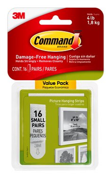 Command™ Picture Hanging Strips, White, Small, 16 Sets of Strips/Pack