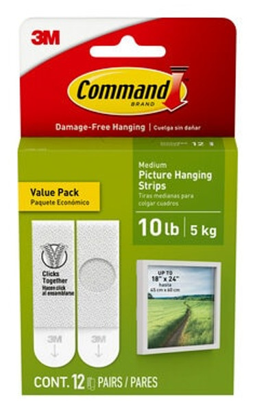 Command™ 10 lb White Picture Hanging Strips 17204-12ES, Value Pack, 12 Pairs