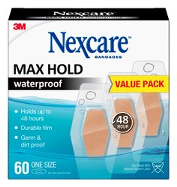 Nexcare™ Max Hold Waterproof Bandages MHW-60-NI, One Size, 60ct, 1.25 in x 2.5 in (31 mm x 63 mm)