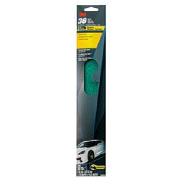 3M™ Green Corps™ File Sheets, 32232, 36 grit, 2-3/4 in x 16 1/2 in, 5 sheets per pack, 10 packs per case