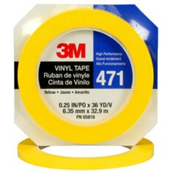 3M™ Vinyl Tape 471, Yellow, 1/4 in x 36 yd, 5.2 mil, 144 Roll/Case,
Individually Wrapped Conveniently Packaged