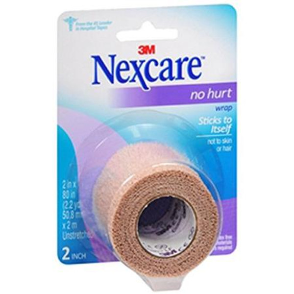 7100295057 Nexcare No-Hurt Wrap NHT-2NB, Tan, 2 in x 80 in (50.8 mm x 2 m), Hand Tear Latex Free, Bulk