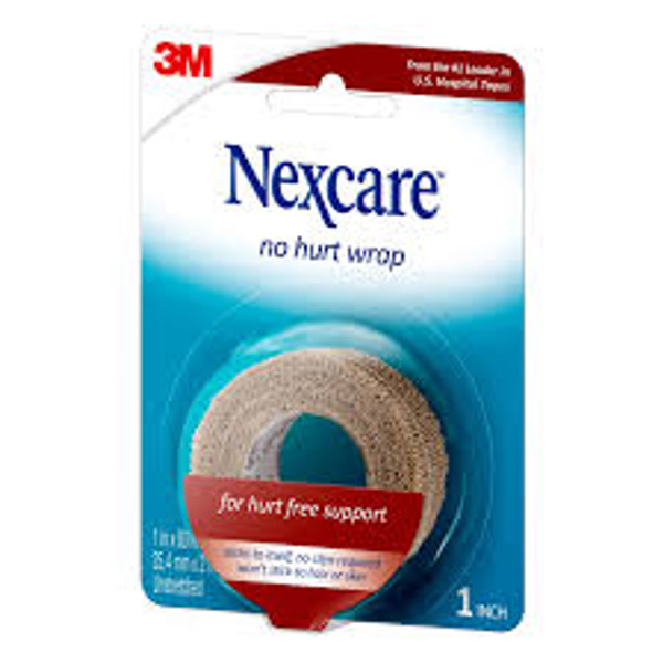 7100295018 Nexcare No-Hurt Wrap NHT-1NB, Tan, 1 in x 80 in (25.4 mm x 2 m), Hand Tear Latex Free, Bulk