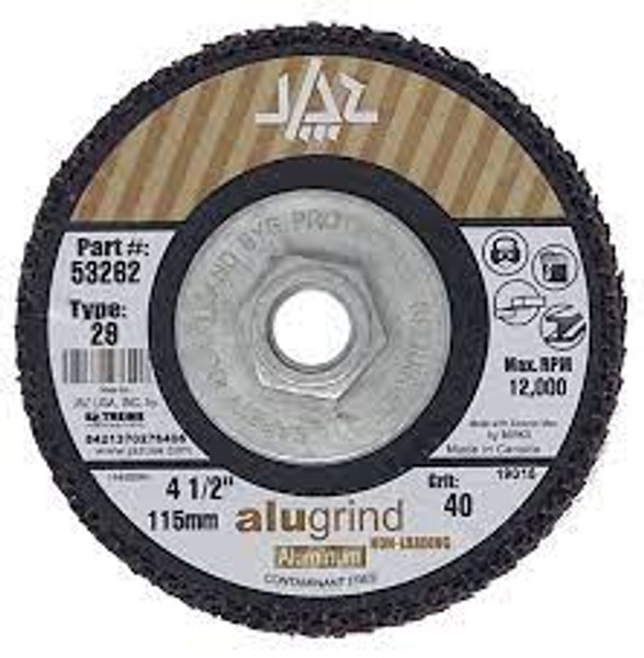 JAZ 53262 ALUGRIND Type 29 Standard Density Flap Disc, 4-1/2" x 5/8"-11 Thread, 40 Grit Alugrind, Bulk Package
