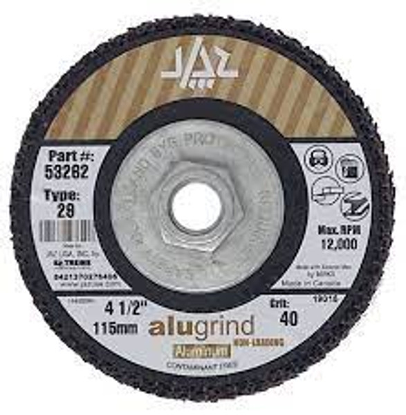 JAZ 53282 ALUGRIND Type 29 Standard Density Flap Disc, 4-1/2" x 5/8"-11 Thread, 80 Grit Alugrind, Bulk Package