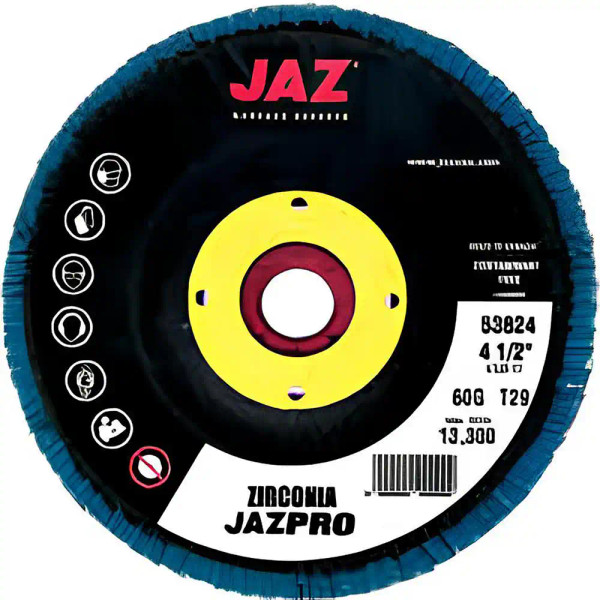 JAZ 53824 JAZ PRO Type 29 Standard Density Flap Disc, 4-1/2" x 5/8"-11 EZ-Spin Thread, 60 Grit Zirconia, Bulk Package