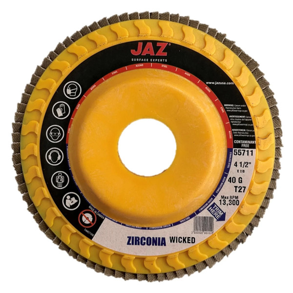 JAZ 57831 Type 29 Standard Density Trimmable Backing Flap Disc 4-1/2" x 7/8" A.H., 80 Grit Ceramic, Bulk Package