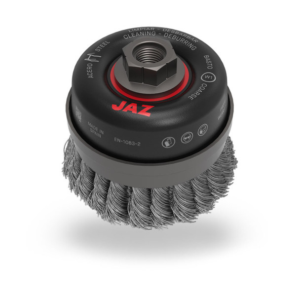 JAZ 56282 6" Twist Knot Wire Cup Brush, Double Row, .020" 302 Stainless Steel, 5/8"-11 Thread, Display Package