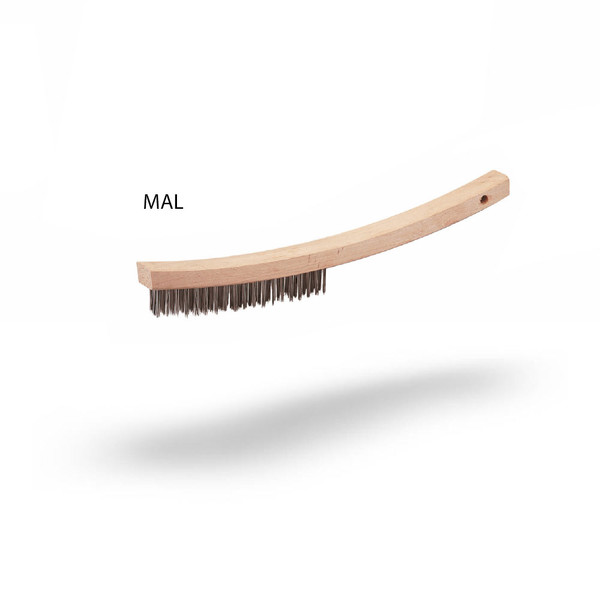 JAZ 82390 Wooden Handle Wire Scratch Brush, Curved Handle, .012" Brass, 3 Rows, Bulk Package