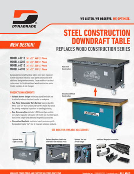 Dynabrade 64400L 36" W x 60" L (914 mm W x 1,524 mm L) Left Hand Metal Capture Downdraft Table 230 V (AC), 3 Phase, 60 Hz, Down Exhaust
