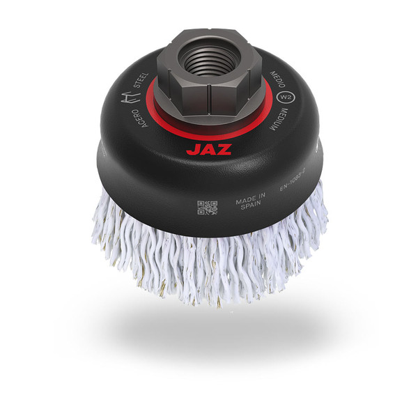 JAZ 73022B JAZ PLUS 3" Crimped Cup Brush, (3x.008" + 6x.014") Steel, 5/8"-11 Thread, Bulk Package