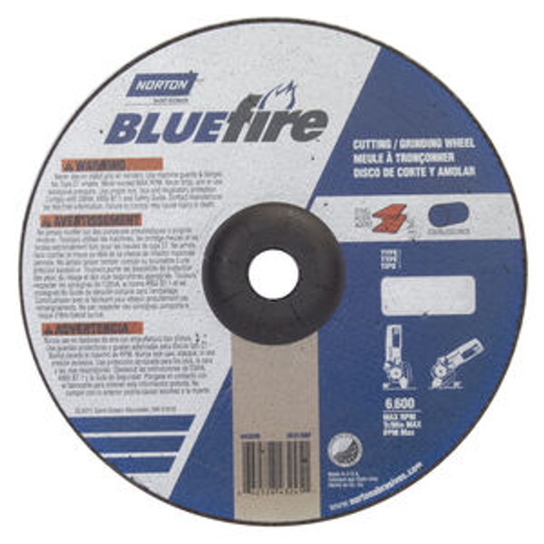 Norton 66252843245 9 x 1/8 x 7/8 In. BlueFire Grinding and Cutting Whl ZA 30 U T27