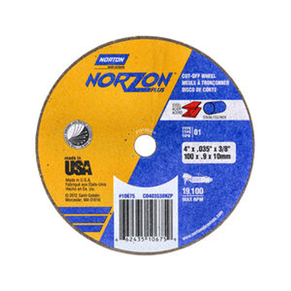 Norton 66243510675 4 x .035 x 3/8 In. NorZon Plus Cut-Off Wheel SGZ 60 T T01/41