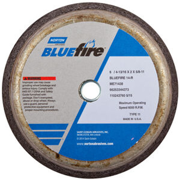 Norton 66253146929 6 x 4-13/16 x 2 x 5/8 x 1-1/2 x 3/4 In. BlueFire Snagging Wheel NVC 16 Q B T11