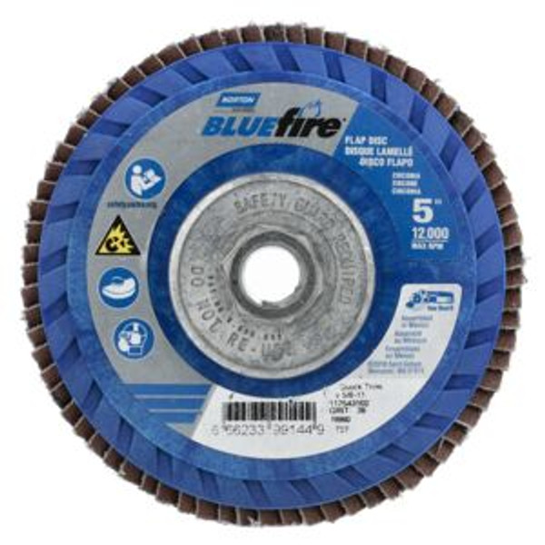 Norton 66623399144 5 x 5/8-11 In. BlueFire Plastic Flat Flap Disc T27 P36 Grit R860 ZA