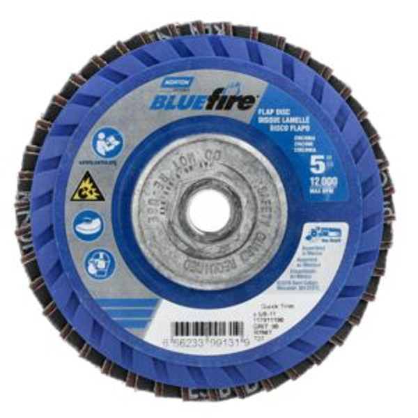 Norton 66623399131 5 x 5/8-11 In. Gemini Plastic Flat Flap Disc T27 P80 Grit R766T ZA