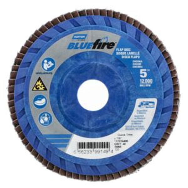 Norton 66623399149 5 x 7/8 In. BlueFire Plastic Flat Flap Disc T27 P40 Grit R860 ZA