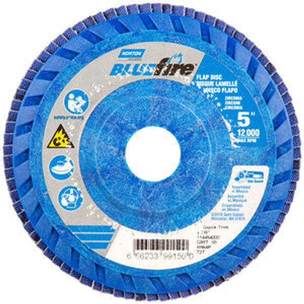 Norton 66623399150 5 x 7/8 In. BlueFire Plastic Flat Flap Disc T27 P60 Grit R860 ZA