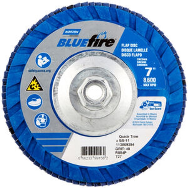 Norton 66623399156 7 x 5/8-11 In. BlueFire Plastic Flat Flap Disc T27 P40 Grit R860 ZA