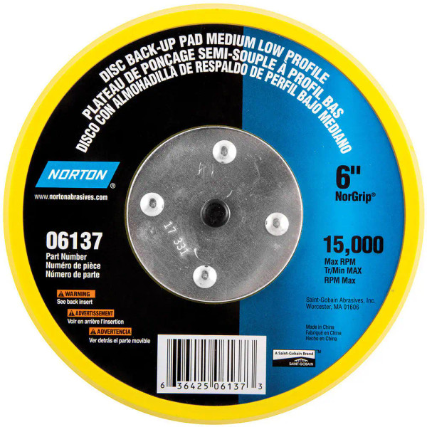 Norton 63642506137 6 x 5/16 - 24 In. M-Den Non-Vacuum Low Profile H&L Back-up Pad for DA/RO Sanders