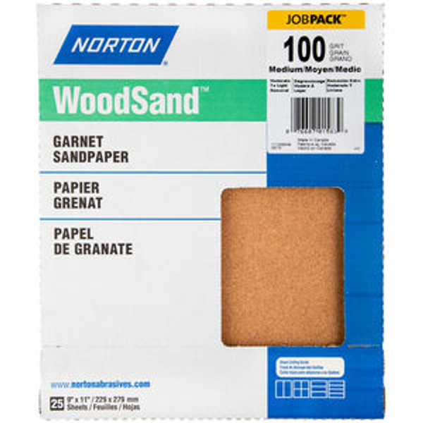 Norton 07660701583 9 x 11 In. WoodSand Paper Sheet 100 Grit A513 Garnet