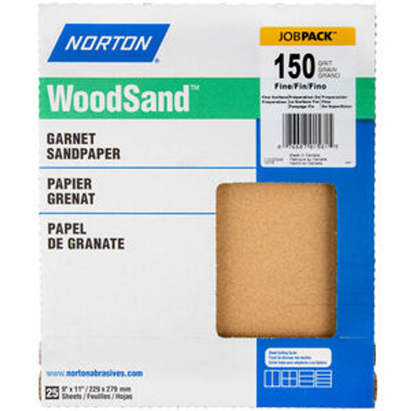 Norton 07660701581 9 x 11 In. WoodSand Paper Sheet 150 Grit A513 Garnet