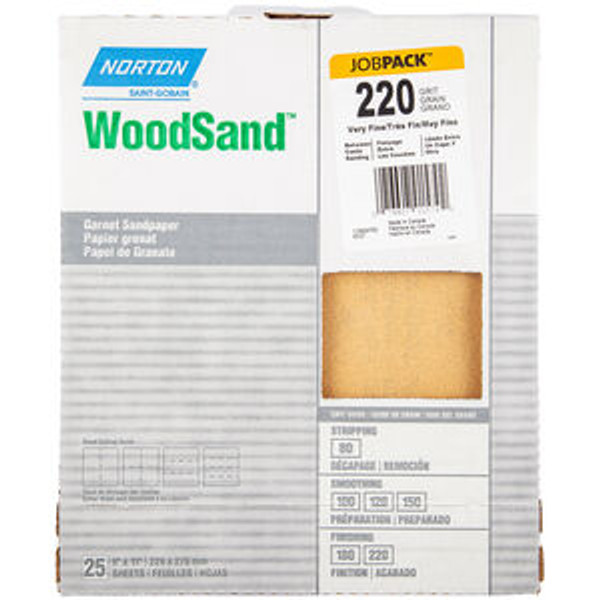 Norton 07660701579 9 x 11 In. WoodSand Paper Sheet 220 Grit A515 Garnet