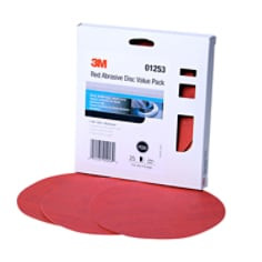 3M Red Abrasive Stikit Disc Value Pack, 01253, 6", P220 grade, 25 discs per carton, 4 cartons per case