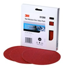 3M Red Abrasive Stikit Disc Value Pack, 01260, 6", P80, 25 discs per carton, 4 cartons per case