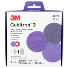 3M Cubitron 3 Roloc Multi-Disc Pack, 67255, Multi-Grade, TR, 3", 10 per case